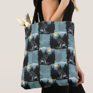 Wolf Howling At Moon Pattern Design Tote Bag