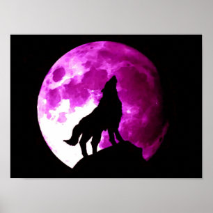 Wolf Howling at Moon Poster Print