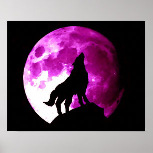 Wolf Howling at Moon Poster Print