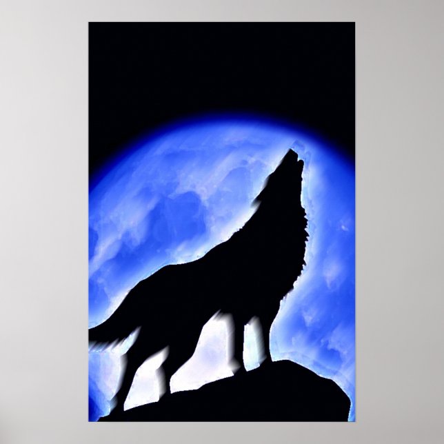Wolf Howling at Moon Poster Print - Wolf Posters (Front)