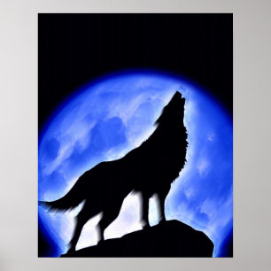 Wolf Howling at Moon Poster Print - Wolf Posters