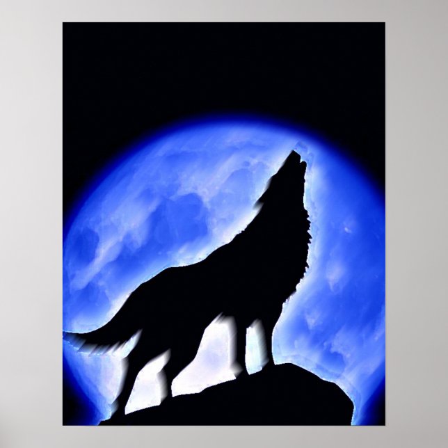 Wolf Howling at Moon Poster Print - Wolf Posters (Front)