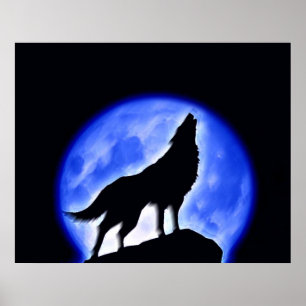 Wolf Howling at Moon Poster Print - Wolf Posters
