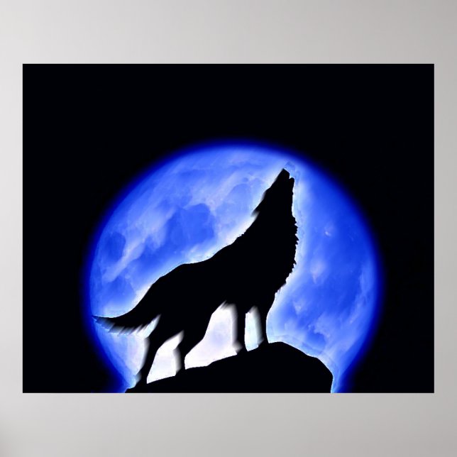 Wolf Howling at Moon Poster Print - Wolf Posters (Front)