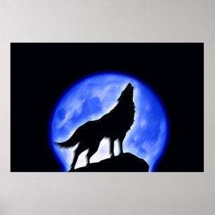 Wolf Howling at Moon Poster Print - Wolf Posters