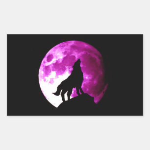 Wolf Howling at Moon Rectangle Sticker