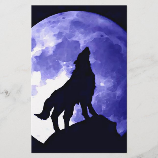 Wolf Howling at Moon Stationery (Front)