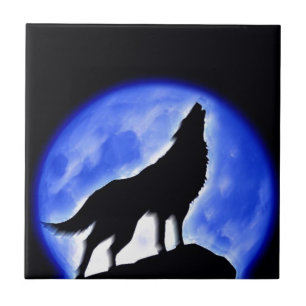 Wolf Howling at Moon Tile