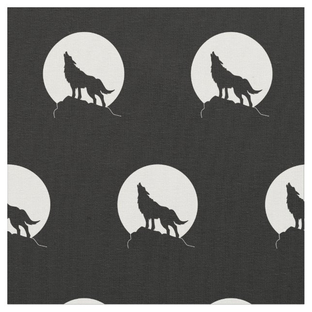 Wolf Howling at Moon Wolves Fabric (Close Up)