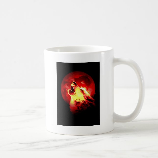 Wolf Howling at Red Night Coffee Mug (Right)
