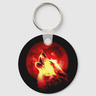 Wolf Howling at Red Night Key Ring