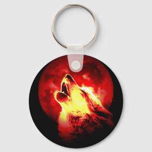 Wolf Howling at Red Night Key Ring