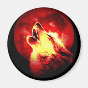 Wolf Howling at Red Night Magnet