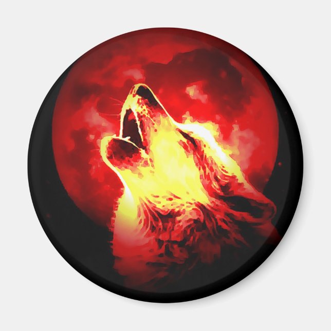 Wolf Howling at Red Night Magnet (Front)