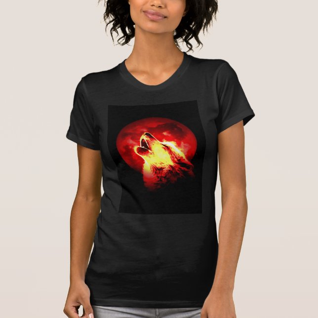 Wolf Howling at Red Night T-Shirt (Front)
