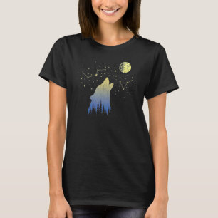 Wolf Howling At Stars Constellations And Moon Wol T-Shirt