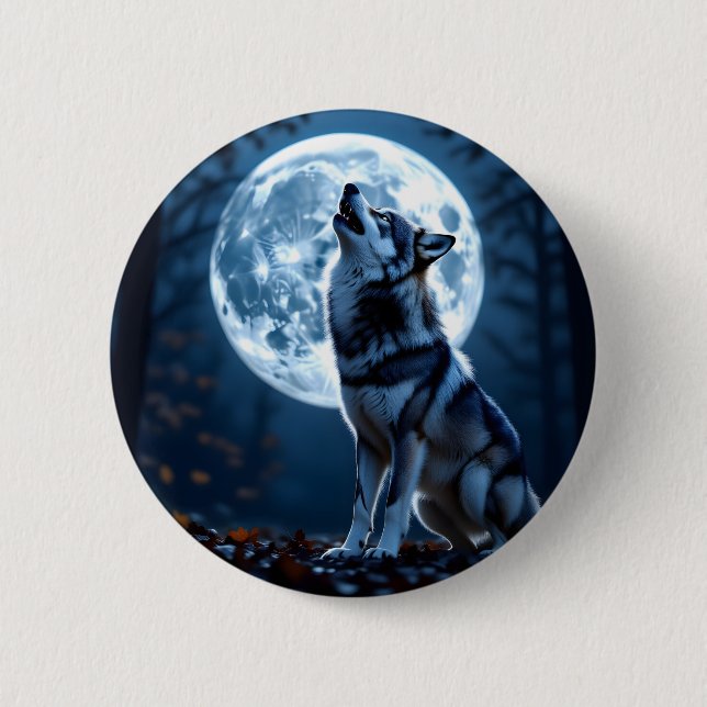 Wolf Howling at the Moon 6 Cm Round Badge (Front)