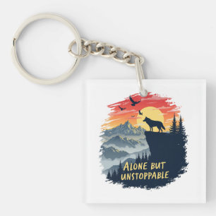 Wolf Howling At The Moon Alone But Unstoppable Key Ring