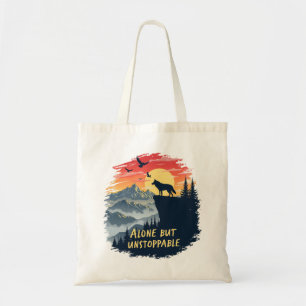 Wolf Howling At The Moon Alone But Unstoppable Tote Bag