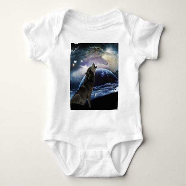 Wolf howling at the moon baby bodysuit (Front)