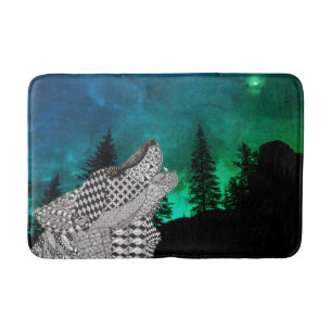 Wolf Howling at the Moon Bath Mat