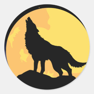 wolf howling at the moon classic round sticker