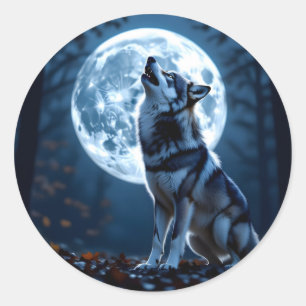 Wolf Howling at the Moon Classic Round Sticker