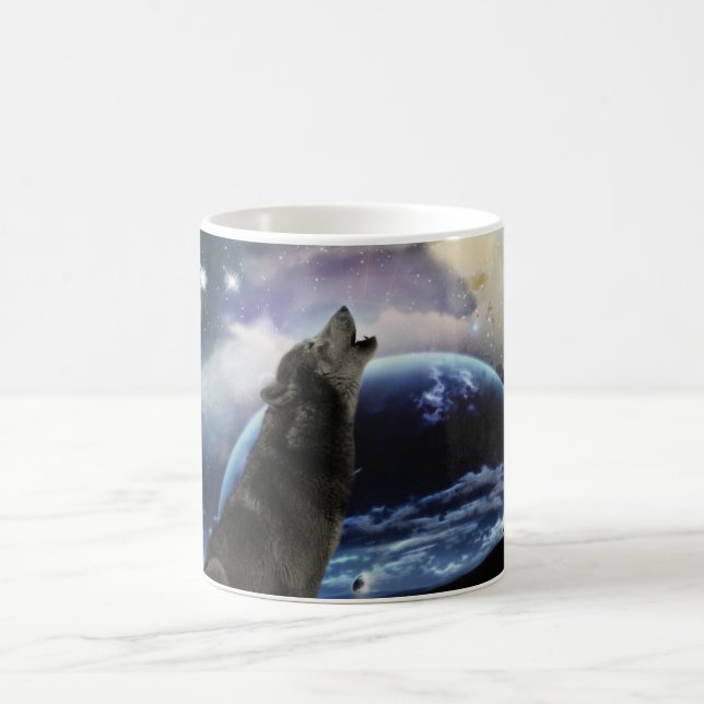 Wolf howling at the moon coffee mug (Center)