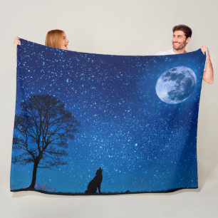 WOLF HOWLING at the MOON Fleece Blanket