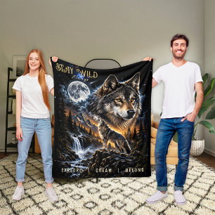 Wolf Howling At the Moon Forest Wildlife Nature Fleece Blanket
