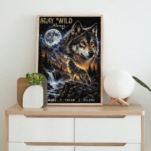 Wolf Howling At the Moon Forest Wildlife Nature  Poster