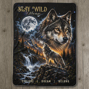 Wolf Howling At the Moon Forest Wildlife Nature Sherpa Blanket