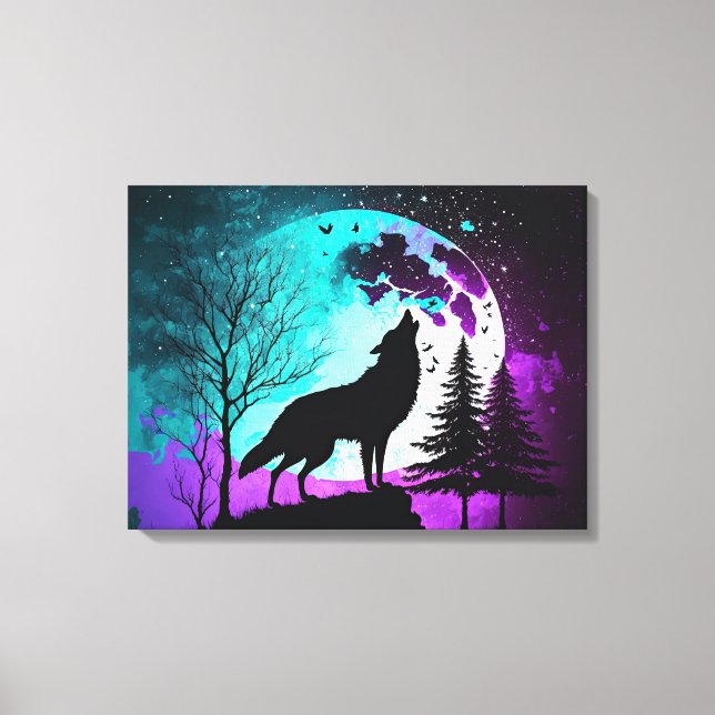 Wolf Howling at the Moon Galaxy Stars Animal Canvas Print (Front)