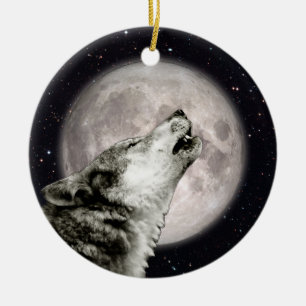 Wolf Howling at the Moon, Iconic, Wolf Art, Gothic Ceramic Tree Decoration