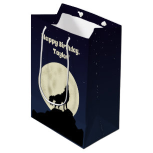 Wolf Howling at the Moon Illustration Personalised Medium Gift Bag