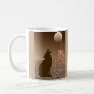 Wolf Howling at the Moon in Brown and Tan Coffee Mug