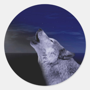 Wolf howling at the moon in the sea classic round sticker