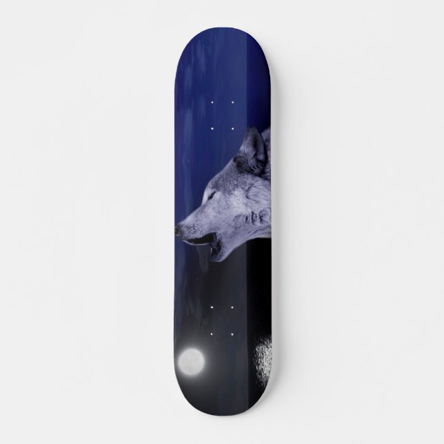 Wolf howling at the moon in the sea skateboard (Front)