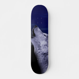 Wolf howling at the moon in the sea skateboard