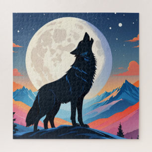 Wolf Howling At The Moon Jigsaw Puzzle