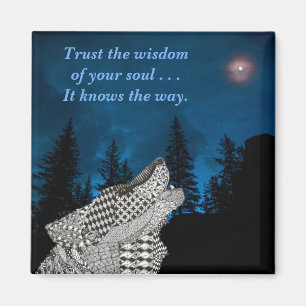 Wolf Howling at the Moon Magnet