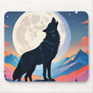 Wolf Howling At The Moon Mouse Mat