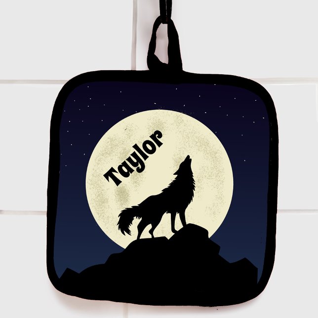 Wolf Howling at the Moon Personalised Pot Holder (Creator Uploaded)