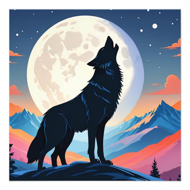 Wolf Howling At The Moon Photo Print (Front)