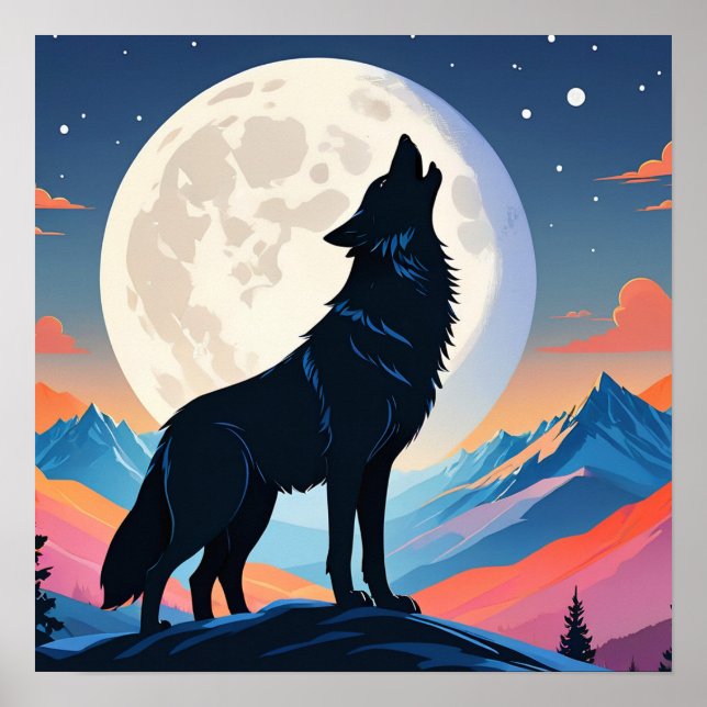 Wolf Howling At The Moon Poster (Front)
