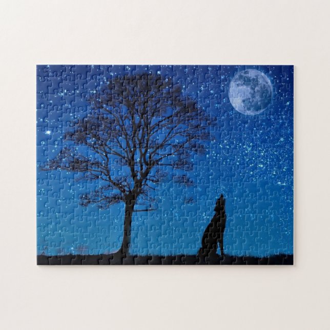 Wolf Howling At The Moon Puzzle (Horizontal)