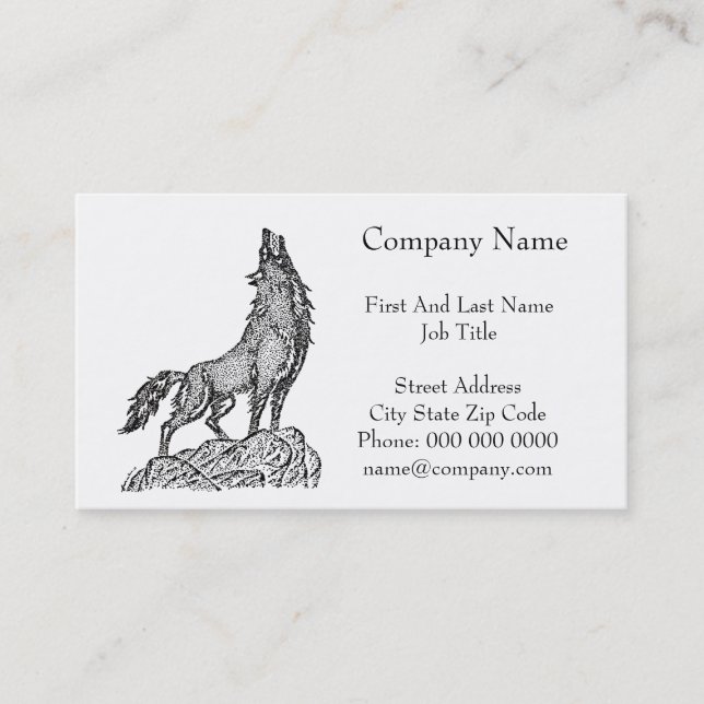 Wolf Howling at the Moon Silhouette Drawing Business Card (Front)