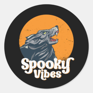 Wolf Howling At The Moon Spooky Vibes Halloween Classic Round Sticker
