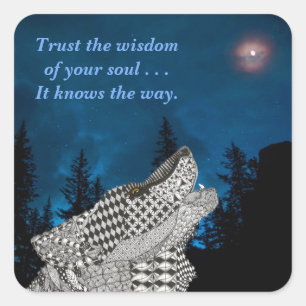 Wolf Howling at the Moon Square Sticker