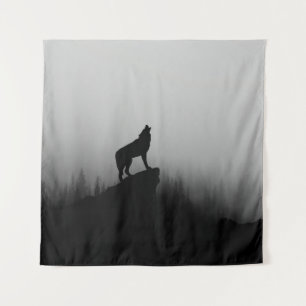 Wolf howling at the moon tapestry